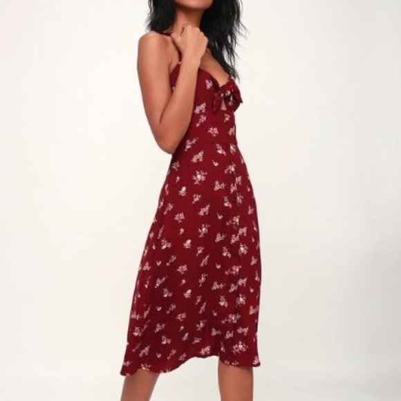 Lulus Are You Mine? Red Floral Midi Dress - Picture 2 of 5